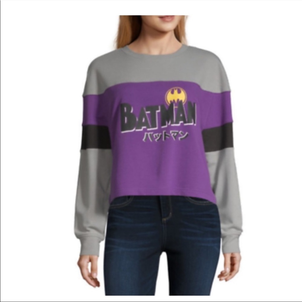 Batman DC Size Medium Cropped Sweatshirt Colorblock Crew Neck